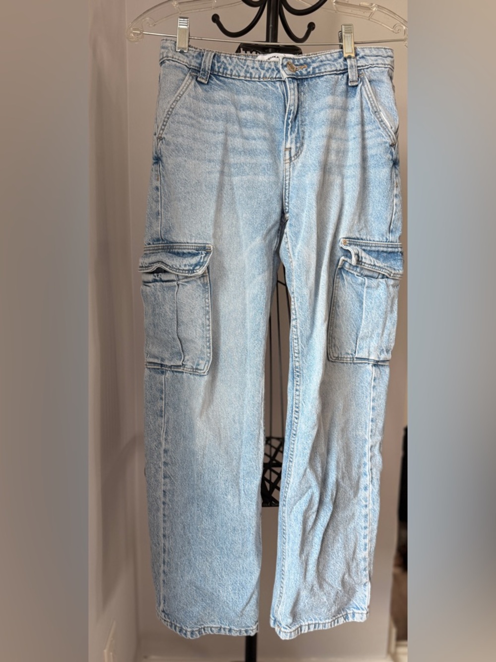 Bershka Light Blue Relaxed Cargo Jeans